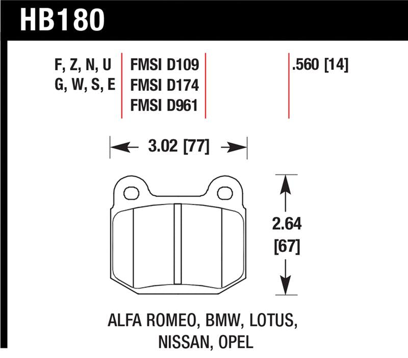 Hawk Performance HB180N.560 Hawk 03-06 Evo / 04-09 STi / 03-07 350z Track HP+ Street Rear Brake Pads