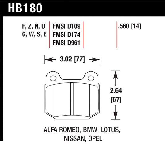 Hawk Performance HB180N.560 Hawk 03-06 Evo / 04-09 STi / 03-07 350z Track HP+ Street Rear Brake Pads