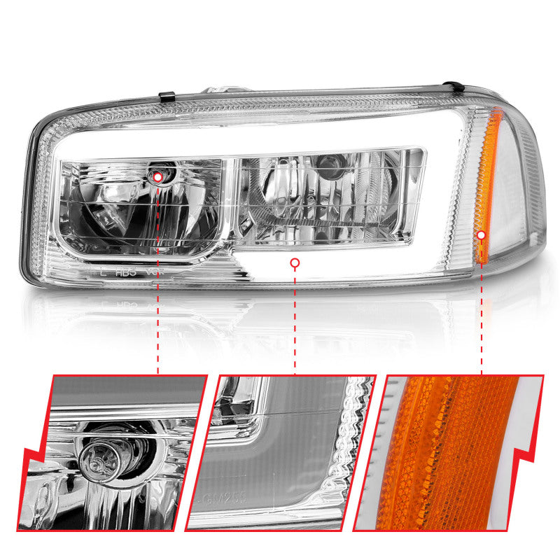ANZO 111523 Anzo 99-17 GMC Sierra/Denali Headlights Chrome Amber (w/C Light Bars)
