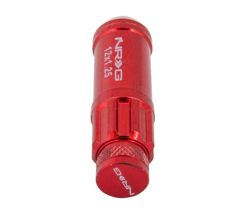 NRG LN-LS710RD-21 700 Series M12 X 1.25 Steel Lug Nut w/Dust Cap Cover Set 21 Pc w/Locks & Lock Socket - Red