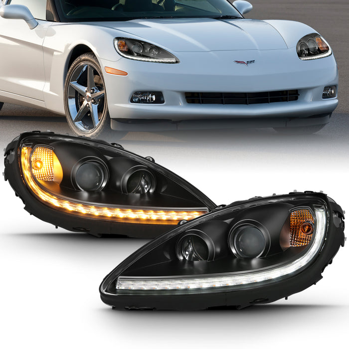 ANZO 121553 2005-2013 Chevy Corvette Projector Plank Style Switchback H.L. Black Amber