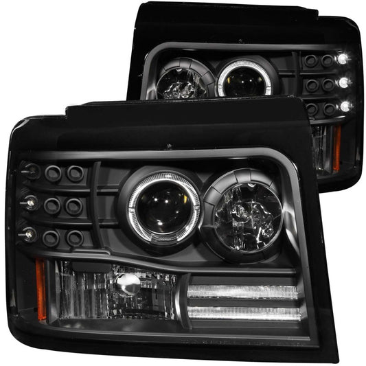 ANZO 111184 1992-1996 Ford F-150 Projector Headlights w/ Halo Black w/ Side Markers and Parking Lights