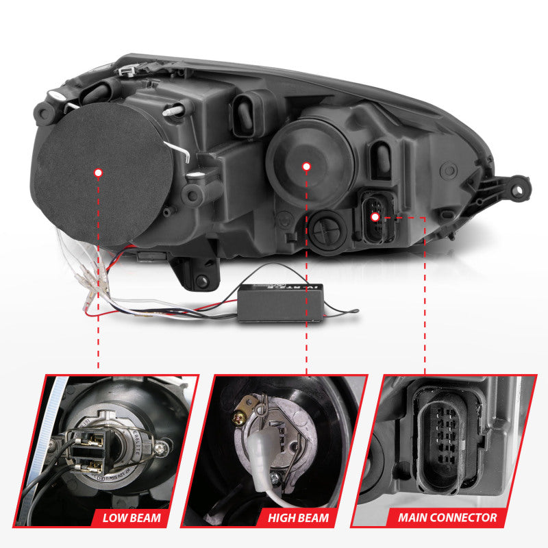 ANZO 121345 2006-2009 Volkswagen Rabbit Projector Headlights w/ Halo Black (CCFL)