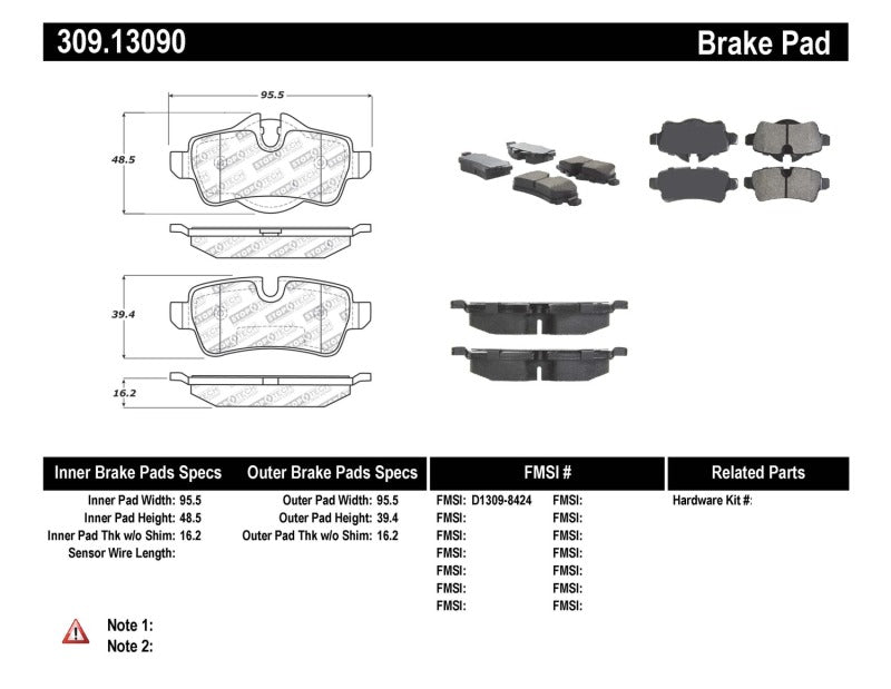 Stoptech 309.13090 StopTech Performance 07-09 Mini Cooper/Cooper S Rear Brake Pads