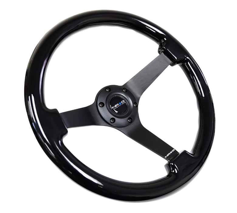 NRG RST-036BK-BK Reinforced Steering Wheel (350mm / 3in. Deep) Black w/Black Chrome Solid 3-Spoke Center