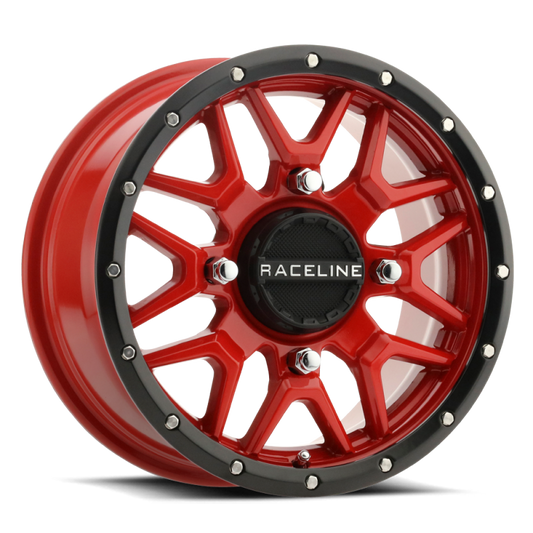 Raceline A94R-57056+10 A94R Krank 15x7in / 4x156 BP / 10mm Offset / 132.5mm Bore - Red & Black Lip Wheel