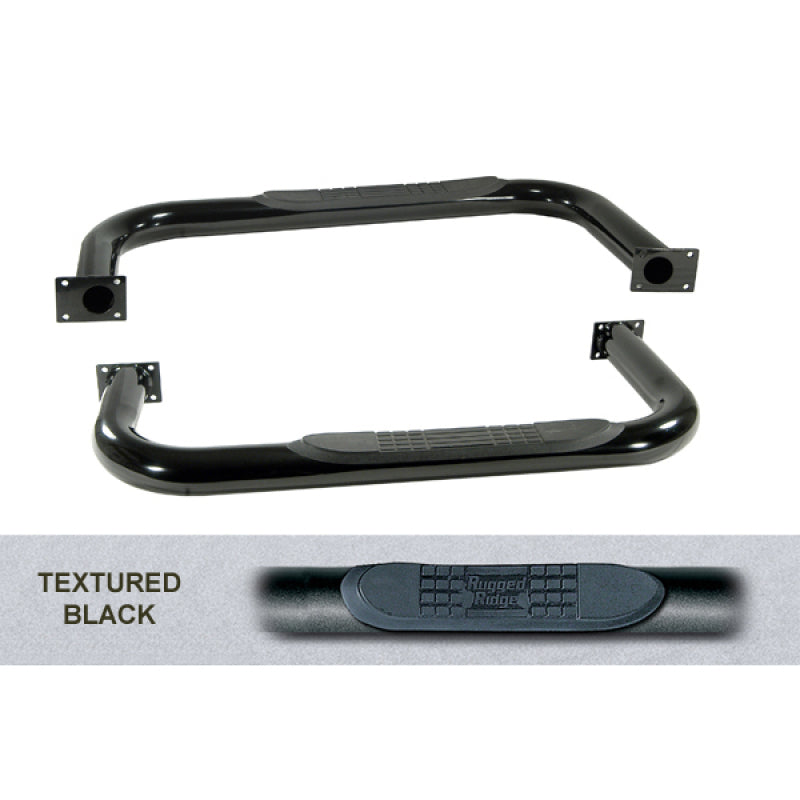 Rugged Ridge 11591.02 3in Round Tube Side Steps Black 76-86 Jeep CJ7