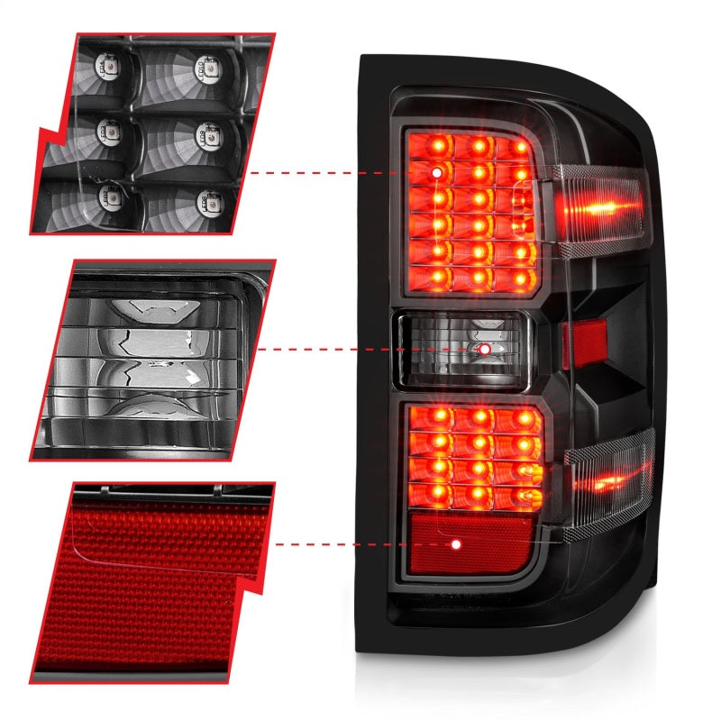 ANZO 311423 15-19 Chevy Silverado 2500HD/3500HD (Factory Halogen Only) LED Tail Lights Black w/Clear Lens