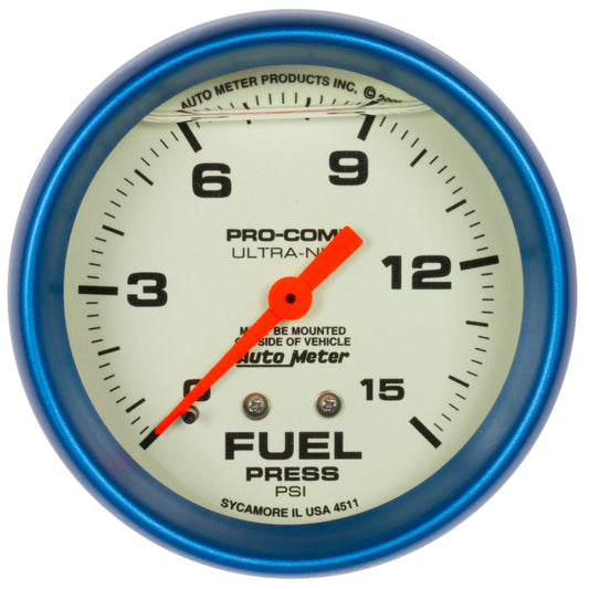 Autometer ATM4211 2-5/8 Ultra-Nite F/P Gauge 0-15psi