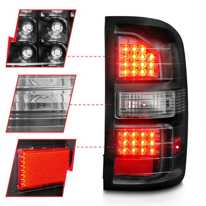 ANZO 311397 2014-2018 GMC Sierra LED Tail Lights Black Housing Clear Lens