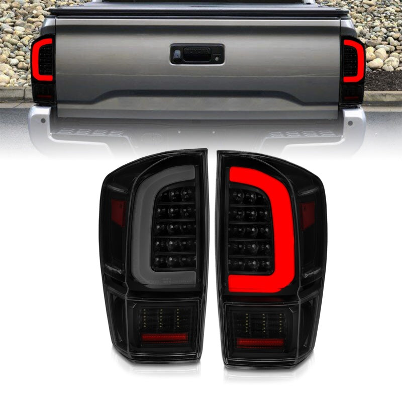 ANZO 311401 16-21 Toyota Tacoma LED Tail Lights - w/ Light Bar Sequential Black Housing & Smoke Lens