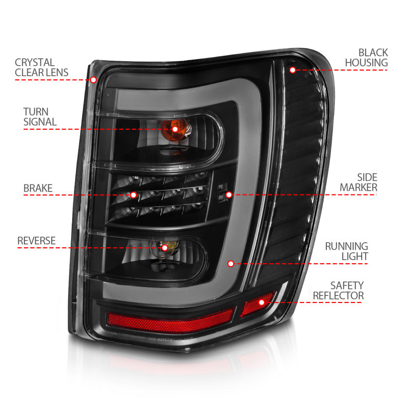 ANZO 311394 1999-2004 Jeep Grand Cherokee LED Tail Lights w/ Light Bar Black Housing Clear Lens