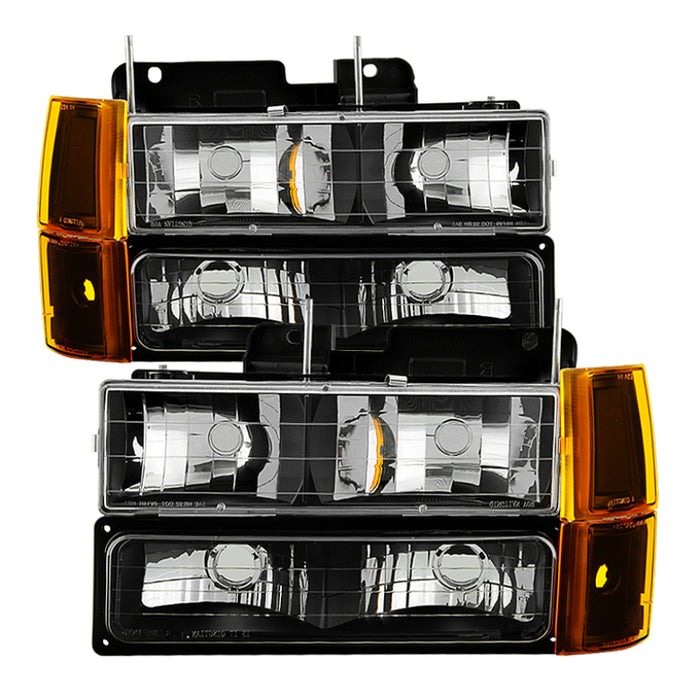 SPYDER 9034442 xTune GMC Yukon 94-99 Headlights w/ Corner & Parking Lights 8pcs Sets -Black HD-JH-GCK94-AM-BK-SET
