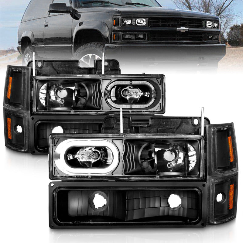 ANZO 111507 88-98 Chevrolet C1500 Crystal Headlights Black Housing w/ Signal and Side Marker Lights