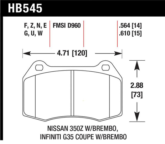 Hawk Performance HB545F.564 Hawk 03-07 G35/350z/03-06 Sentra Spec V w/ Brembo HPS Street Front Brake Pads