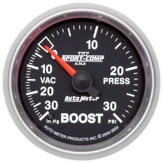 AutoMeter 3603 Autometer Sport-Comp II 52mm 30 PSI Mechanical Boost Vacumm Gauge