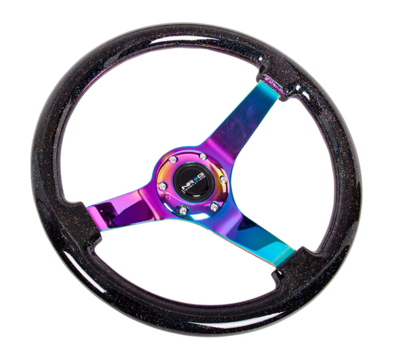NRG RST-036BSB-MC Reinforced Steering Wheel (350mm / 3in. Deep) Classic Blk Sparkle w/4mm Neochrome 3-Spoke Center