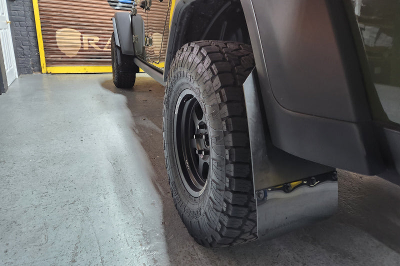Rally Armor MF104-BLK-MBK 19-24 Jeep JT Gladiator (Mojave/Rubicon) Black Mud Flap w/Metallic Black Logo