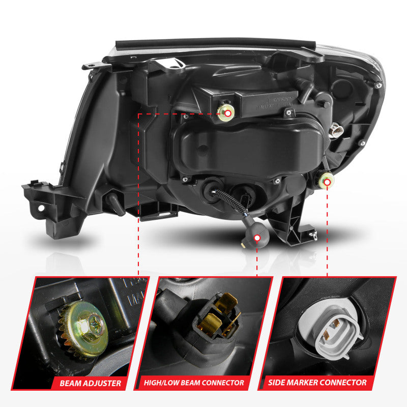 ANZO 111564 05-11 Toyota Tacoma Projector Headlights w/Light Bar Switchback Black Housing