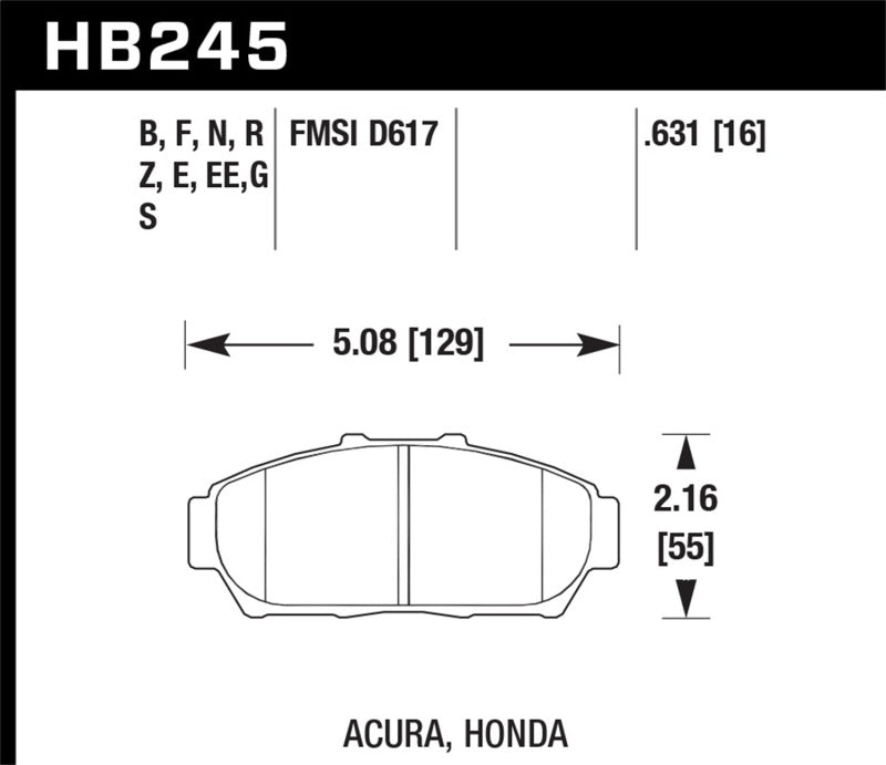 Hawk Performance HB245G.631 Hawk 94-01 Acura Integra (excl Type R) DTC-60 Race Front Brake Pads
