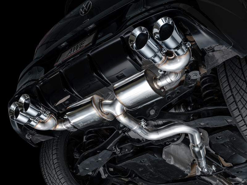AWE Tuning 3015-42658 AWE MK8 Volkswagen Golf R 3in Touring Edition Quad Exhaust - Chrome Silver Tips