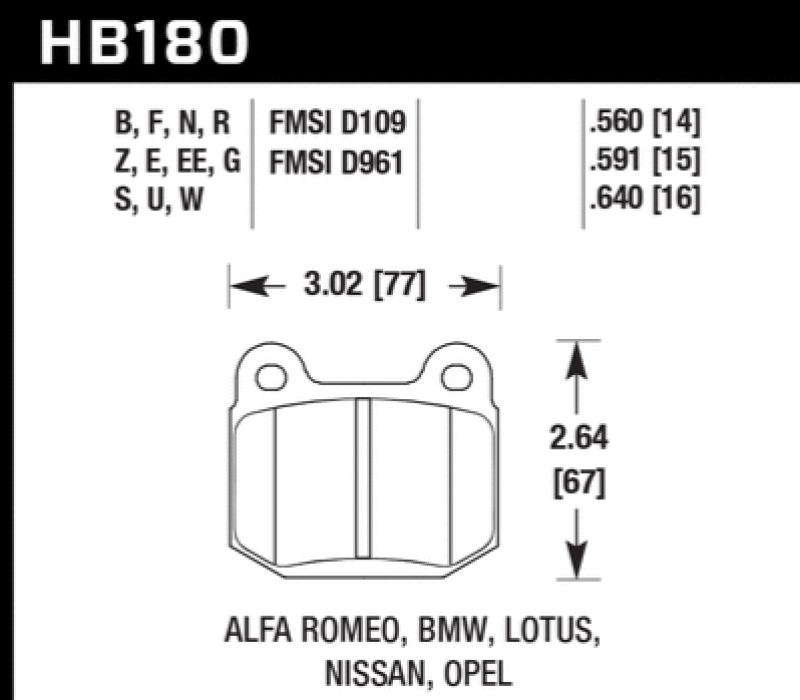 Hawk Performance HB180B.560 Hawk 1984-1986 Alfa Romeo GTV-6 2.5 HPS 5.0 Front Brake Pads