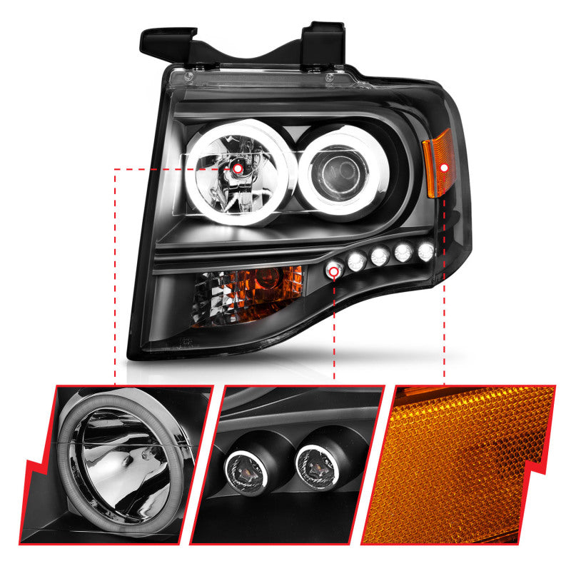 ANZO 111113 2007-2014 Ford Expedition Projector Headlights w/ Halo Black