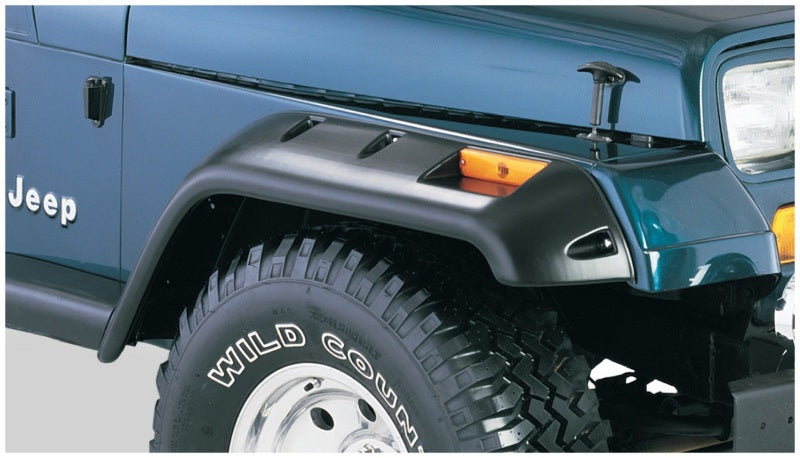 Bushwacker 10057-07 87-95 Jeep Wrangler Cutout Style Flares 2pc Cutting Optional Not Renegade - Black