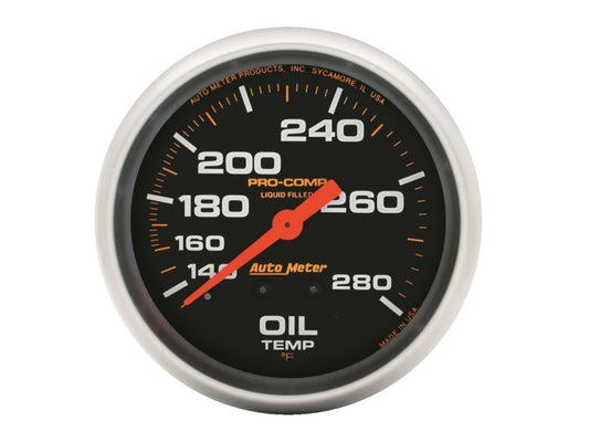 AutoMeter 5443 Autometer Liquid Filled Mechanical 66.7mm 140-280 deg F Oil Termperature Gauge Includes 12 ft Tubing