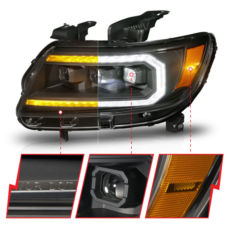 ANZO 111615 15-22 Chevrolet Colorado Full LED Projector Headlights w/ Initiation & Sequential - Black