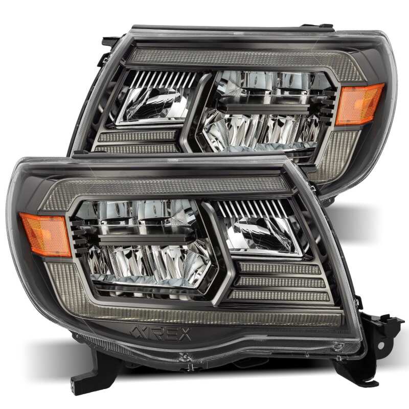 AlphaRex 880733 05-11 Toyota Tacoma LUXX Crystal Headlights Plank Style Alpha Black w/Activation Light/DRL