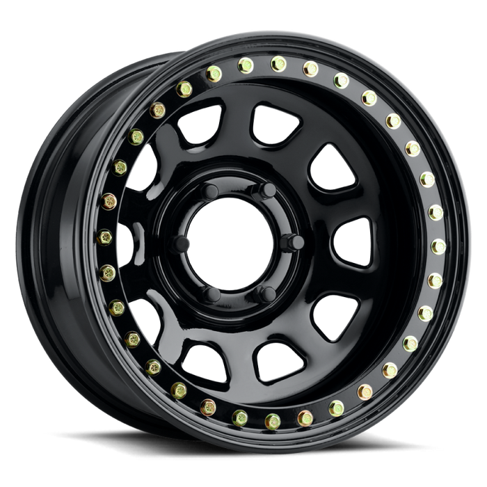 Raceline RT5158060 RT51 Daytona Rock 15x8in/6x139.7 BP/-19mm Offset/107.95mm Bore - Gloss Black Beadlock Wheel