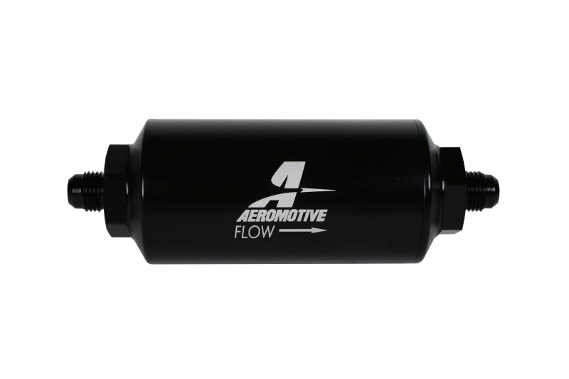 Aeromotive 12347 In-Line Filter - (AN-6 Male) 10 Micron Fabric Element Bright Dip Black Finish