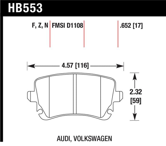 Hawk Performance HB553F.652 Hawk 06-07 Audi A6 Quattro / 03-04 RS6 / 04-08 S4 HPS Street Rear Brake Pads