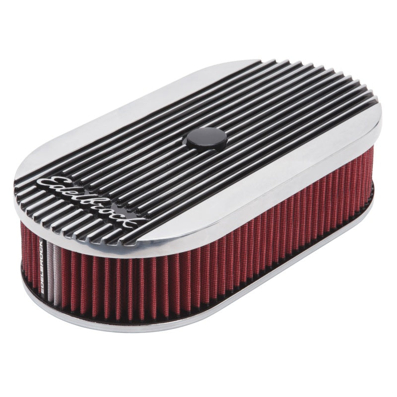 Edelbrock 4273 Air Cleaner Elite II Oval Single 4-Bbl Carb 2 5In Red Element Polished