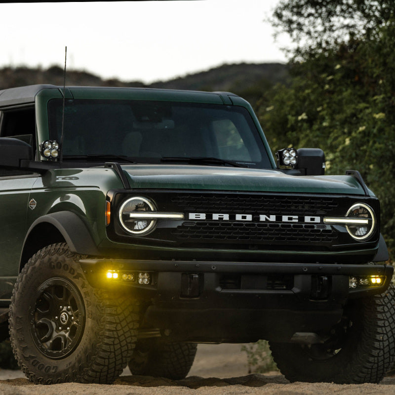 Baja Designs 448178UP 21-22 Ford Bronco w/Steel Bumper S2 SAE Sportsmen Fog Pkt Light Kit w/Upfitter - Amber