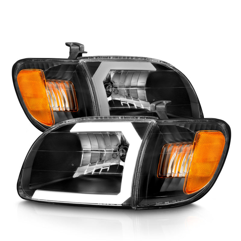 ANZO 111579 00-04 Toyota Tundra (Fits Reg/Acc Cab Only) Crystal Headlights w/Light Bar Black w/Corner Light