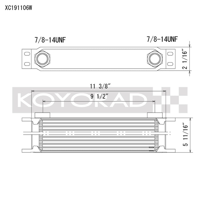 Koyo XC191106W 19 Row Oil Cooler 11.25in x 5.75in x 2in (AN-10 ORB provisions)