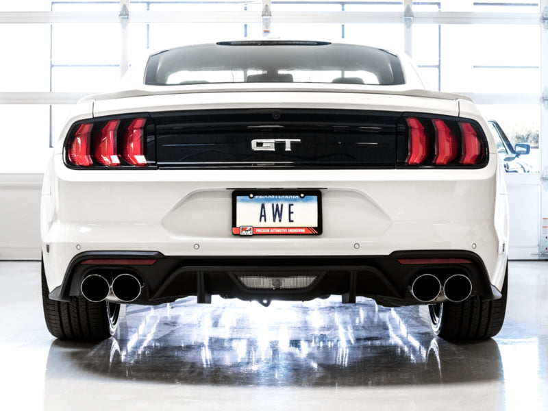 AWE Tuning 3015-42102 2018+ Ford Mustang GT (S550) Cat-back Exhaust - Touring Edition (Quad Chrome Silver Tips)