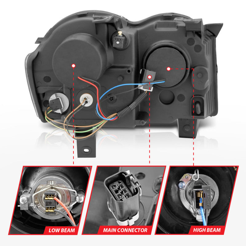 ANZO 111213 2008-2010 Jeep Grand Cherokee Projector Headlights w/ Halo Black (CCFL)