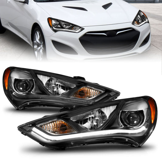 ANZO 121511 2013-2015 Hyundai Genesis Projector Headlights w/ Plank Style Design Black (HID Compatible)