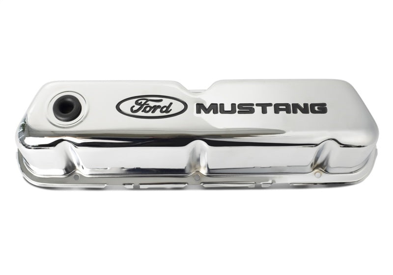 Ford Racing 302-100 Ford Mustang Logo Stamped Steel Chrome Valve Covers