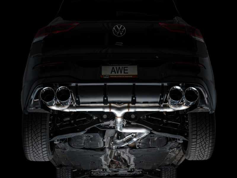 AWE Tuning 3020-42658 AWE MK8 Volkswagen Golf R 3in Track Edition Quad Exhaust - Chrome Silver Tips