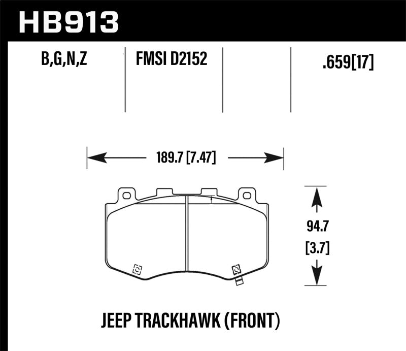 Hawk Performance HB913N.659 Hawk 18-19 Jeep Grand Cherokee Trackhawk HP+ Front Brake Pads