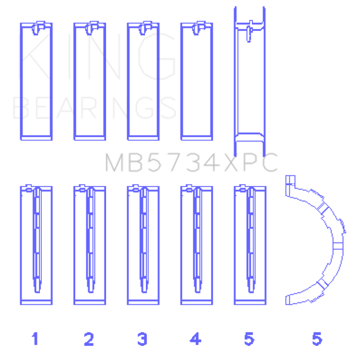 King Engine Bearings MB5734XPC Ford 302 CID Coyote (Size STD) Performance Coated Main Bearing Set - Size STD