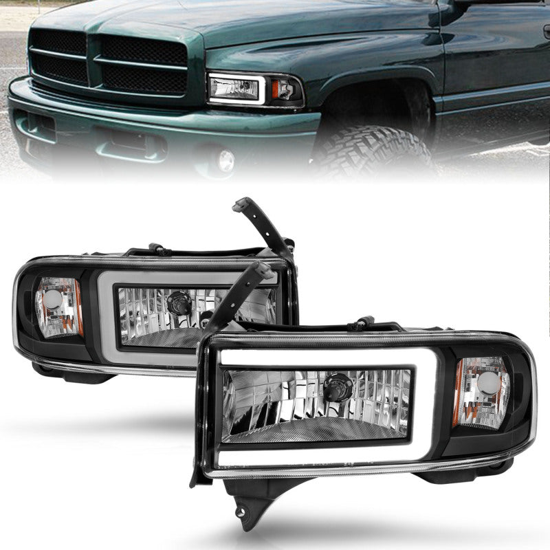 ANZO 111554 94-02 Dodge RAM Crystal Headlight - w/ Light Bar Black Housing