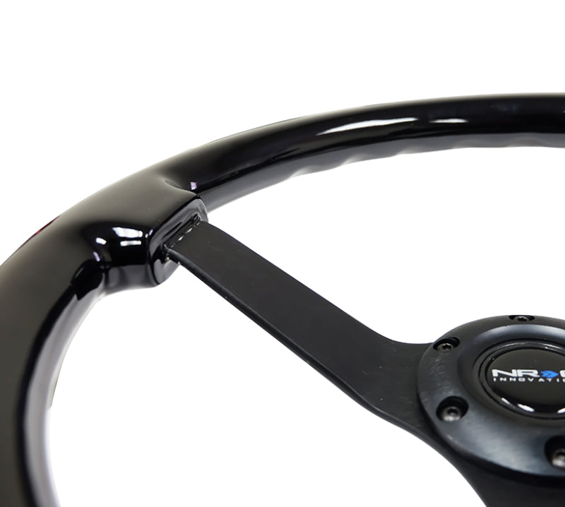 NRG RST-036BK-BK Reinforced Steering Wheel (350mm / 3in. Deep) Black w/Black Chrome Solid 3-Spoke Center