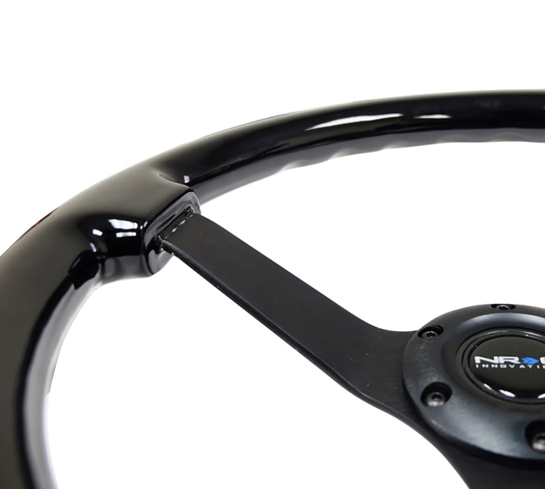 NRG RST-036BK-BK Reinforced Steering Wheel (350mm / 3in. Deep) Black w/Black Chrome Solid 3-Spoke Center