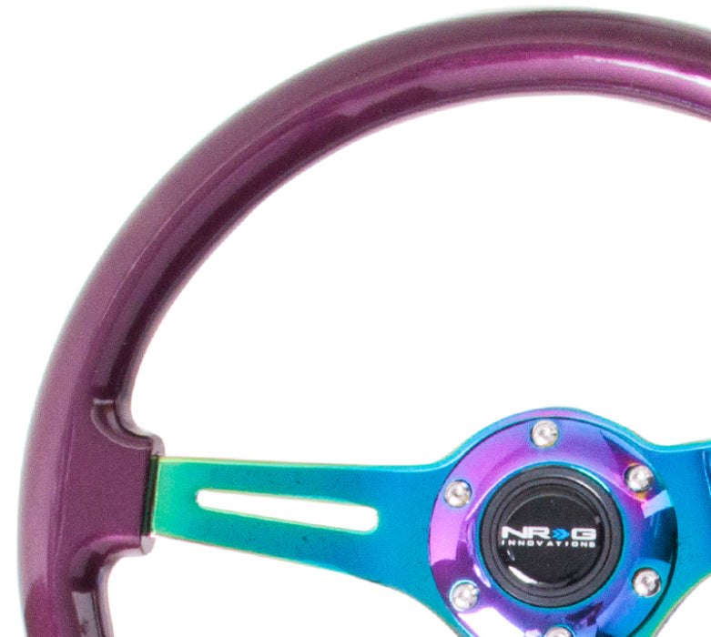 NRG ST-015MC-PP Classic Wood Grain Steering Wheel (350mm) Purple Pearl Paint w/Neochrome 3-Spoke Center