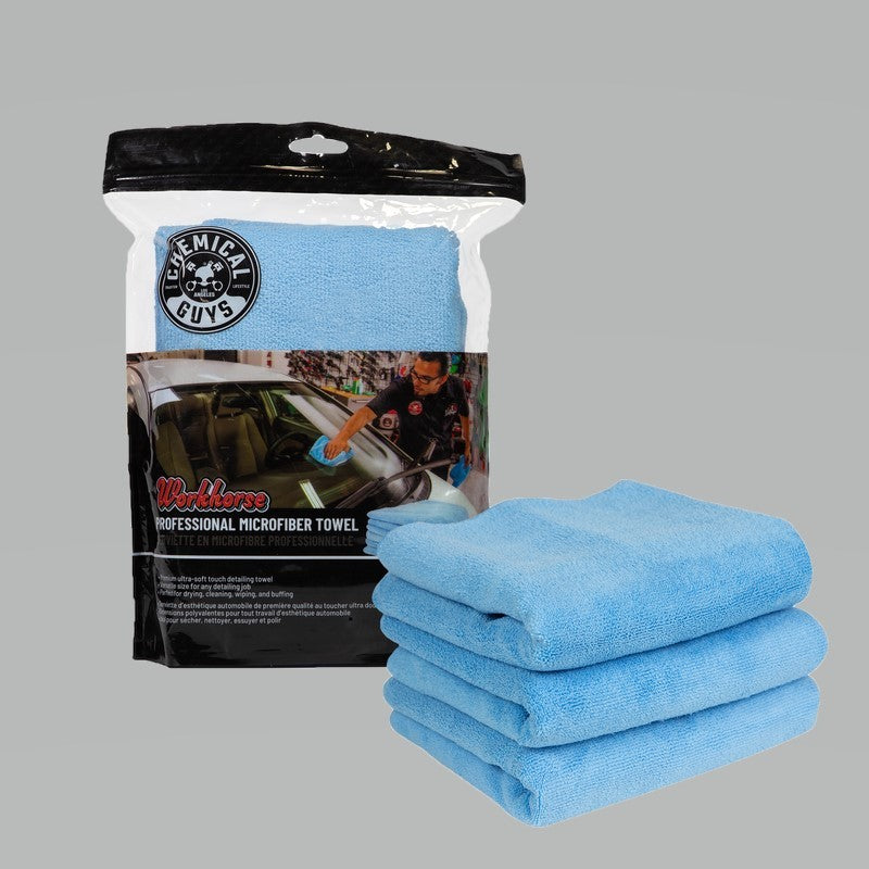 Chemical Guys MICBLUE03 Workhorse Professional Microfiber Towel - 16in x 16in - Blue - 3 Pack